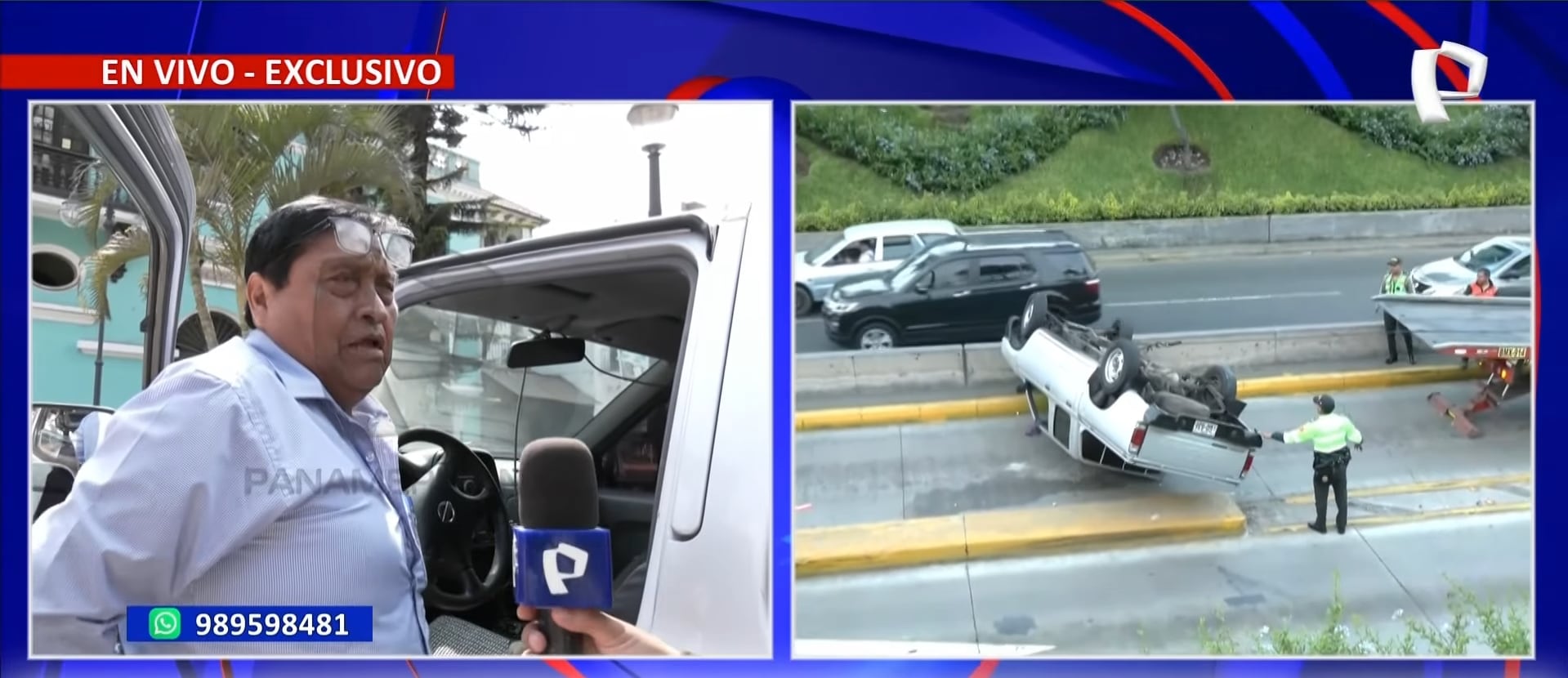 El trabajador resultó ileso tras el vuelco, aunque la unidad sufrió severos daños materiales. (Fuente: Panamericana)