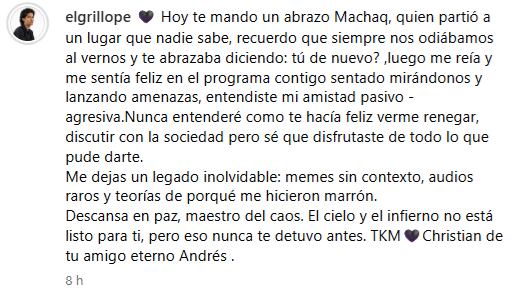 'El Grillo' informó del fallecimiento de 'Machaq'.