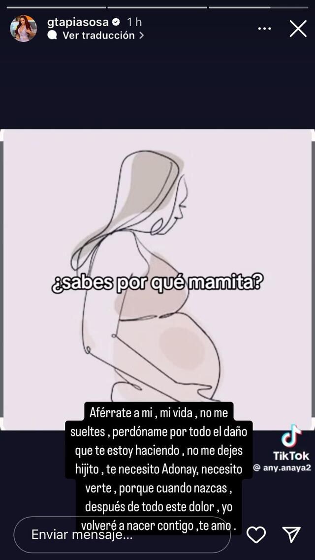 Génesis Tapia y su desgarrador mensaje a su hijo en su vientre