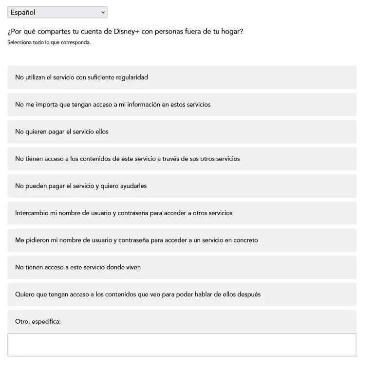 Encuesta de Disney+.