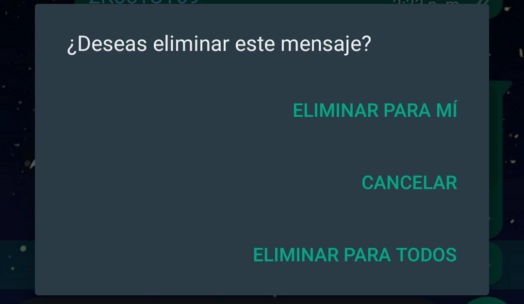 Opciones que te salen al intentar borrar un mensaje. | Foto: Captura trome