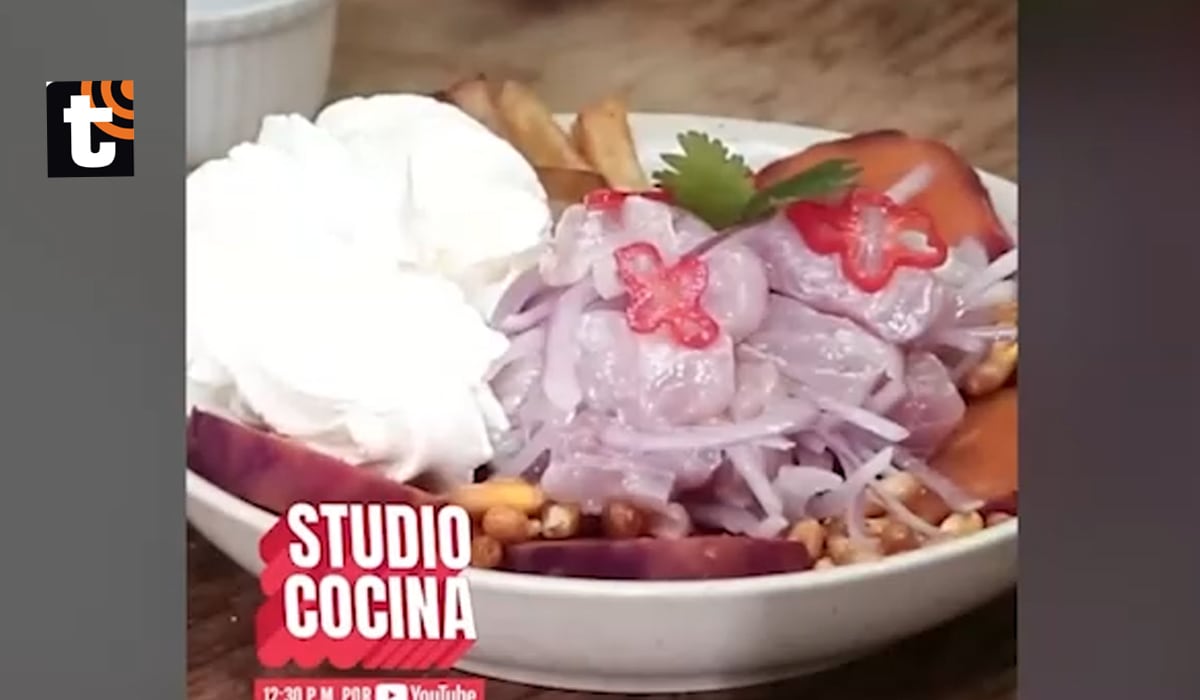ceviche con chantilly y papas fritas