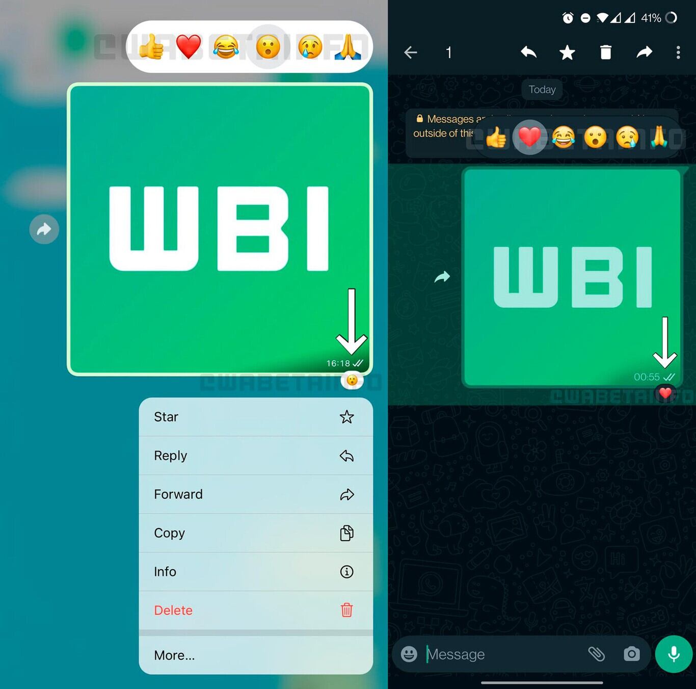 Reacciones a los mensajes de WhatsApp.