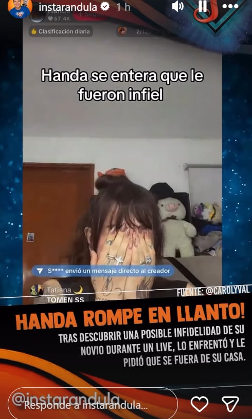 Handa descubre presunta infidelidad de su pareja y protagoniza desgarradora escena de tristeza.