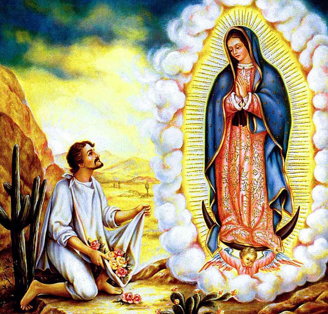 Juan Diego y la Virgen de Guadalupe.