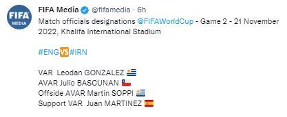 Los árbitros elegidos para el Inglaterra vs. Irán.