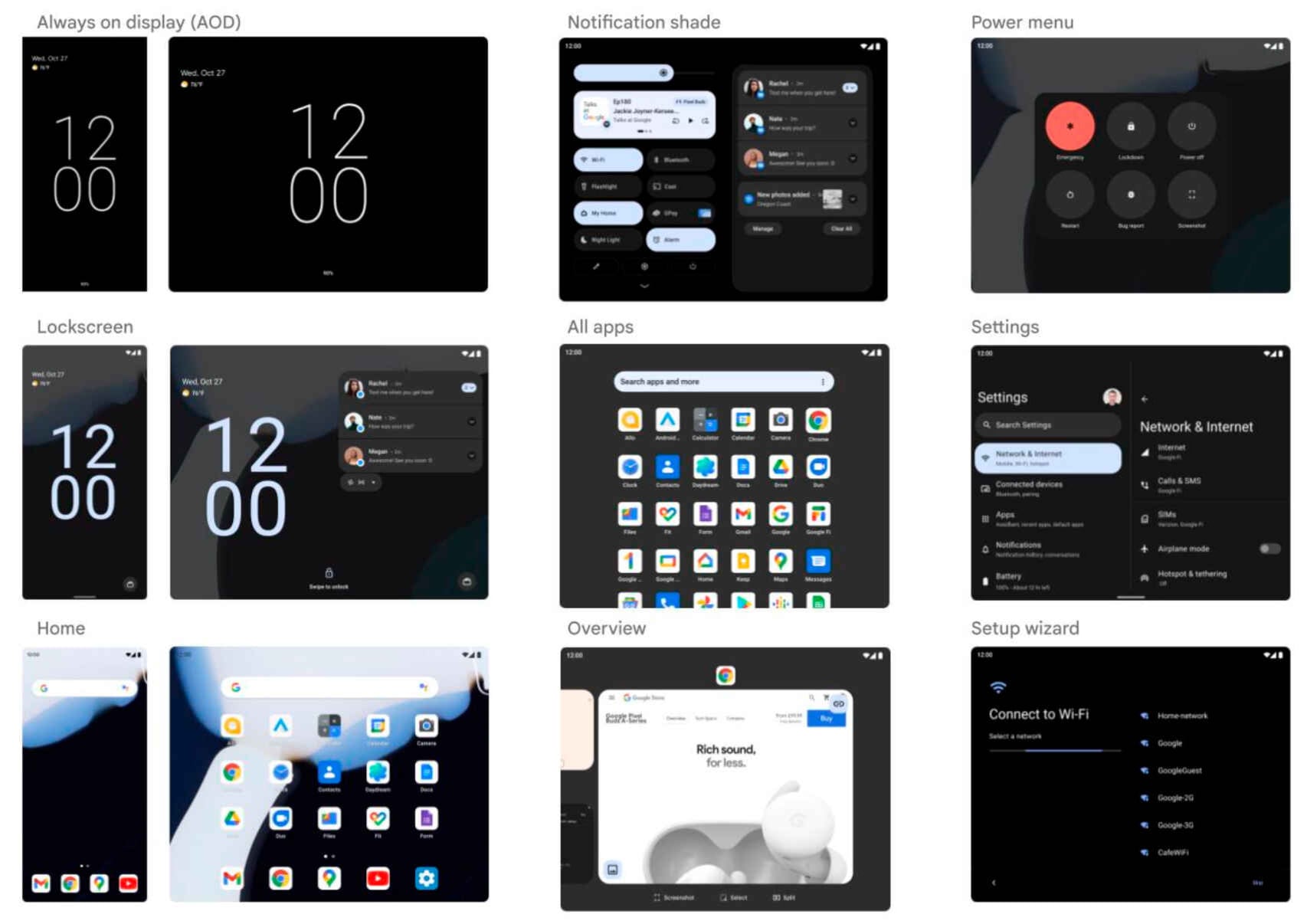 Prototipos de cómo se verían las secciones con Android 12L.