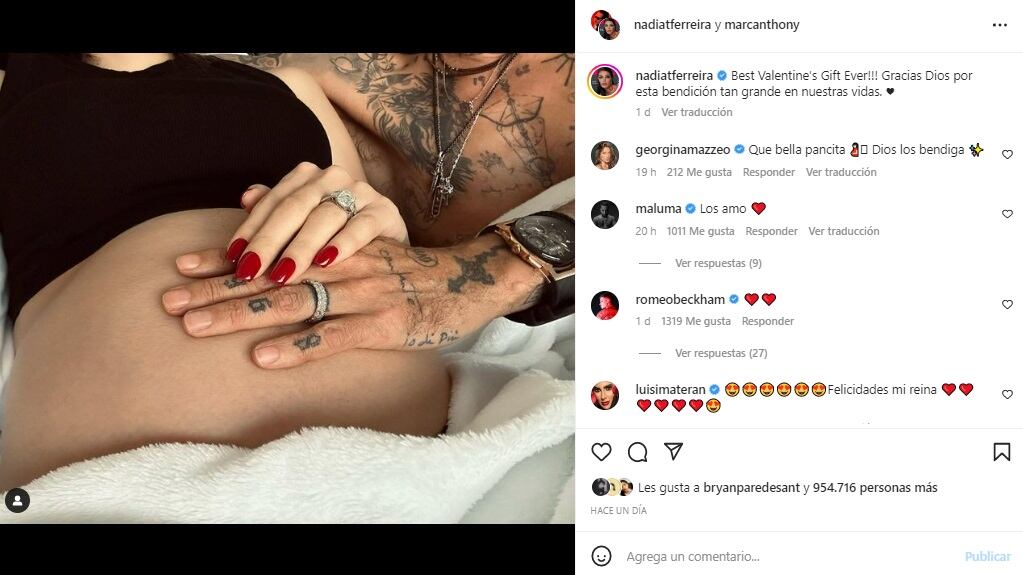 Nadia Ferreira publicó una fotografía en su cuenta de Instagram donde anunció su embarazo el pasado 14 de febrero, en el Dia de San Valentín (Foto: Nadia Ferreira/ Instagram)