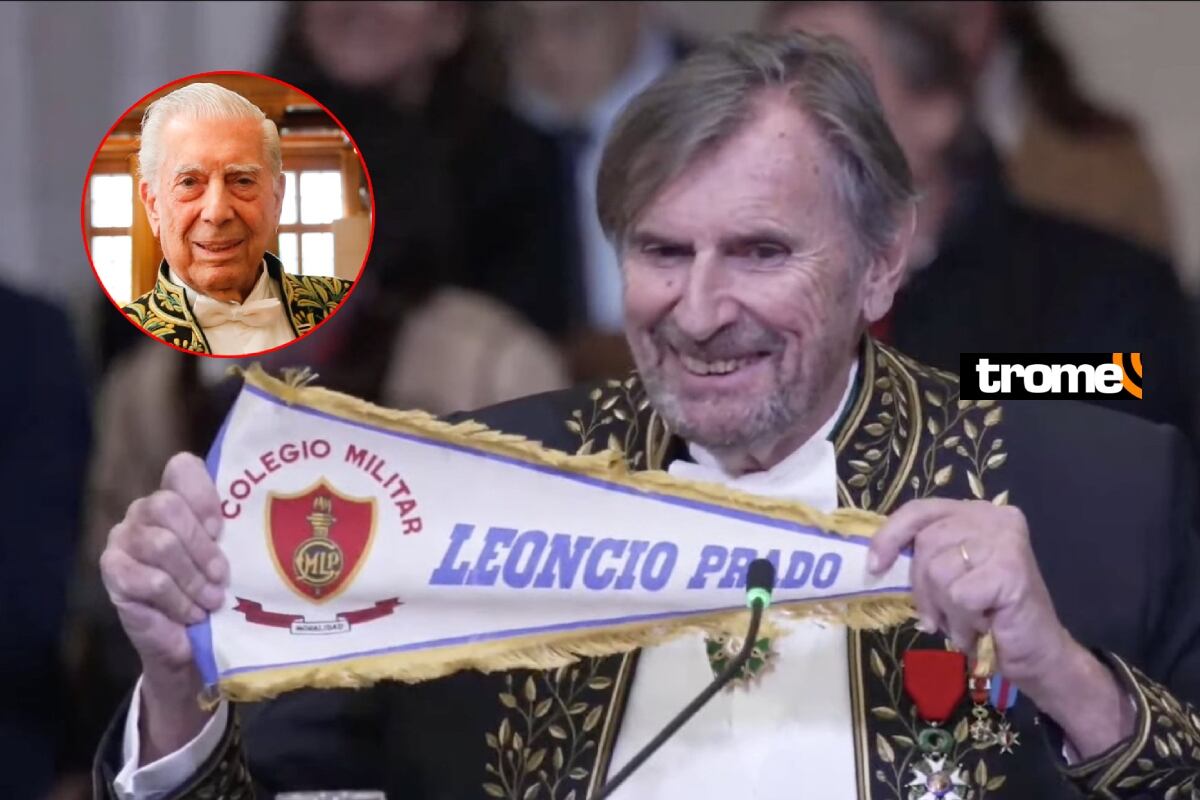 Escritor Daniel Rondeau exhibió banderín del Colegio Militar Leoncio Prado durante la ceremonia de inducción de Vargas Llosa a la Academia Francesa.