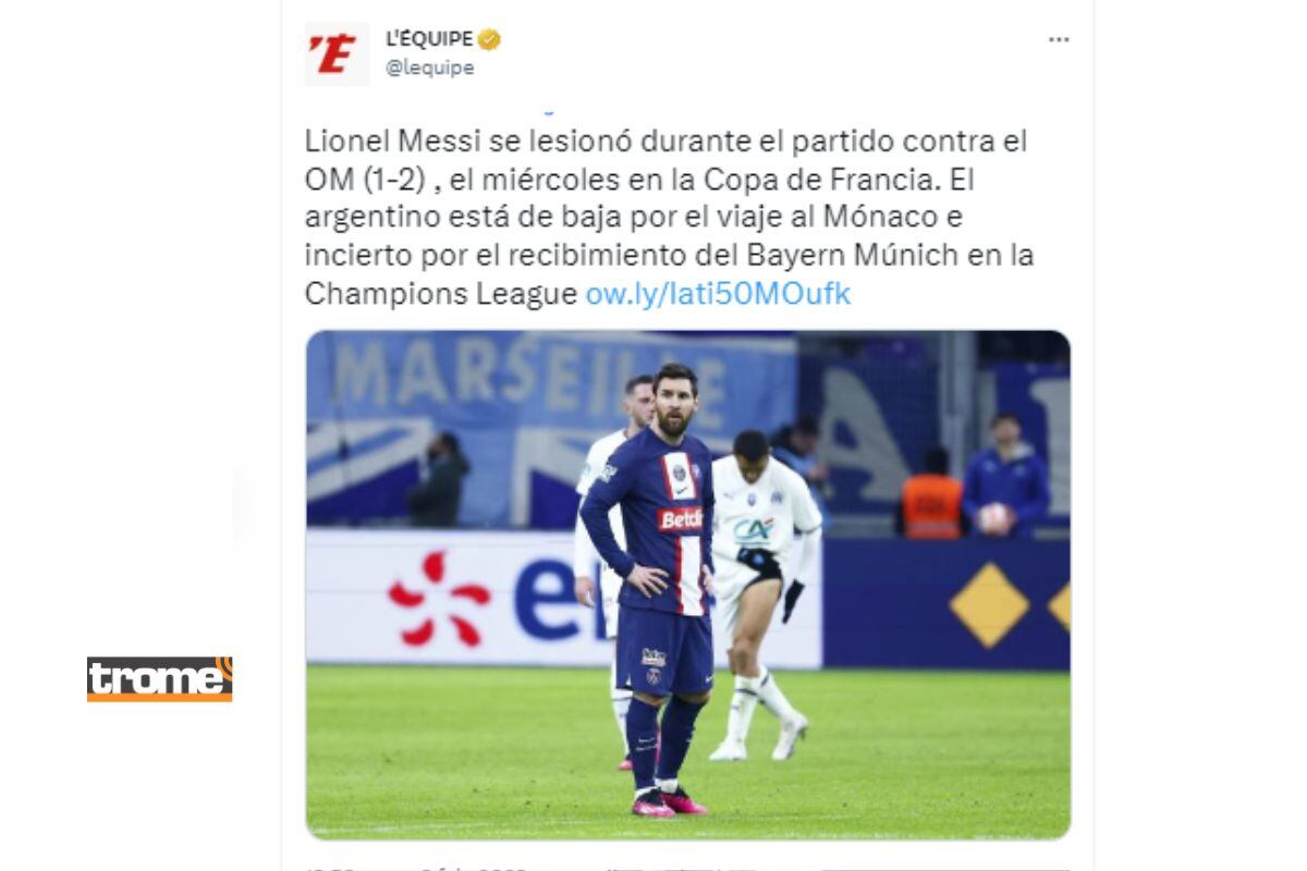 L’Équipe informó gravedad de lesión de Lionel Messi (@lequipe)