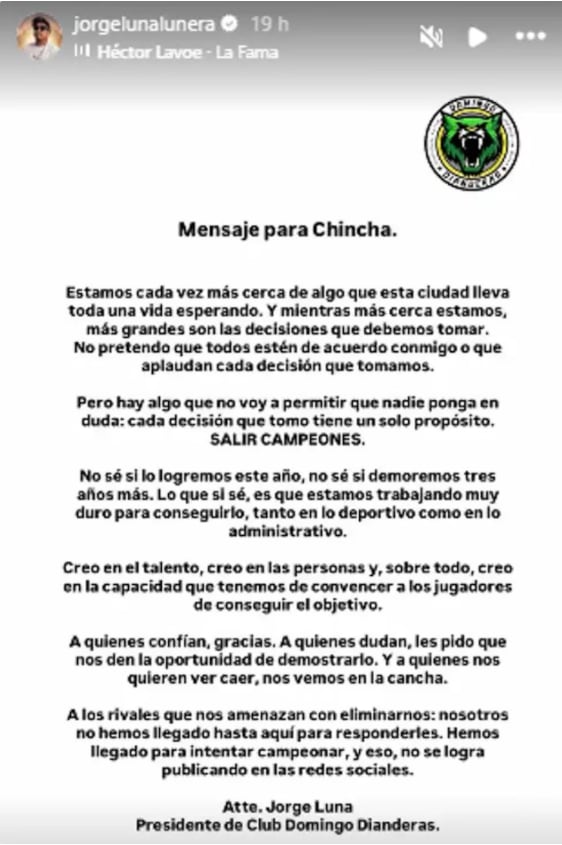 Jorge Luna se pronuncia tras fichaje de Jean Deza para su club Domingo Dianderas.