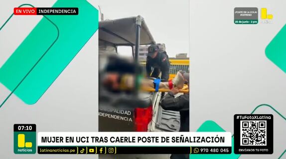 Adulta mayor termina en UCI tras caerle poste en la cabeza.