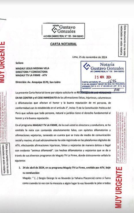 Yahaira le manda carta notarial a Magaly