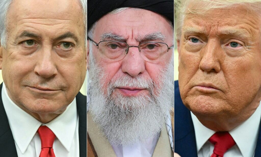 Benjamin Netanyahu, primer ministro de Israel; el ayatolá Ali Jamenei, lider supremo de Irán; y Donald Trump, presidente de Estados Unidos. (Foto: AFP)