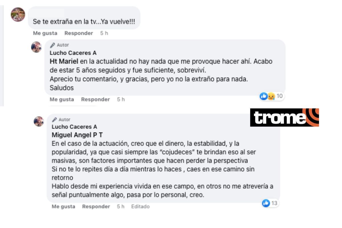 Lucho Cáceres no extraña volver a la TV peruana y reflexiona. en sus redes sociales. (Foto: Instagram)