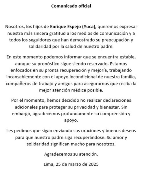 Comunicado de los hijos de Yuca