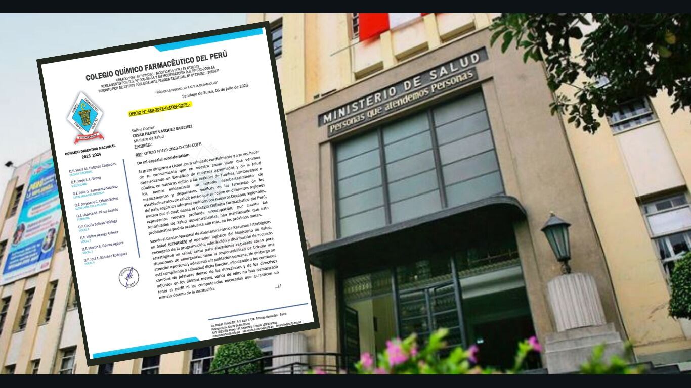 Carta del Colegio Químico Farmacéutico al ministro de Salud, César Vásquez.
