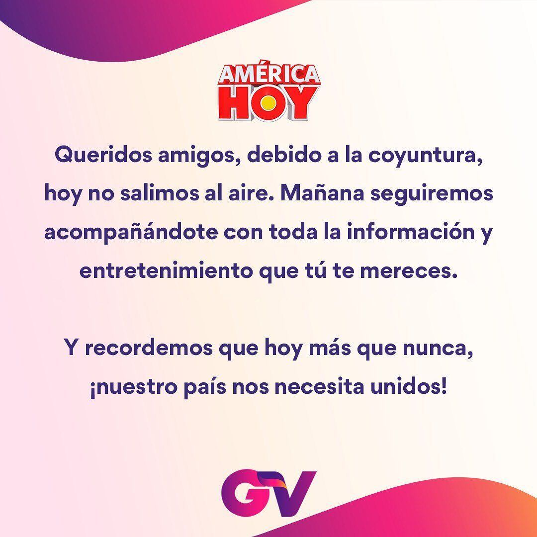 El programa "América Hoy" no salió al aire este martes 5 de abril frente a la coyuntura. (Foto: GV Producciones)