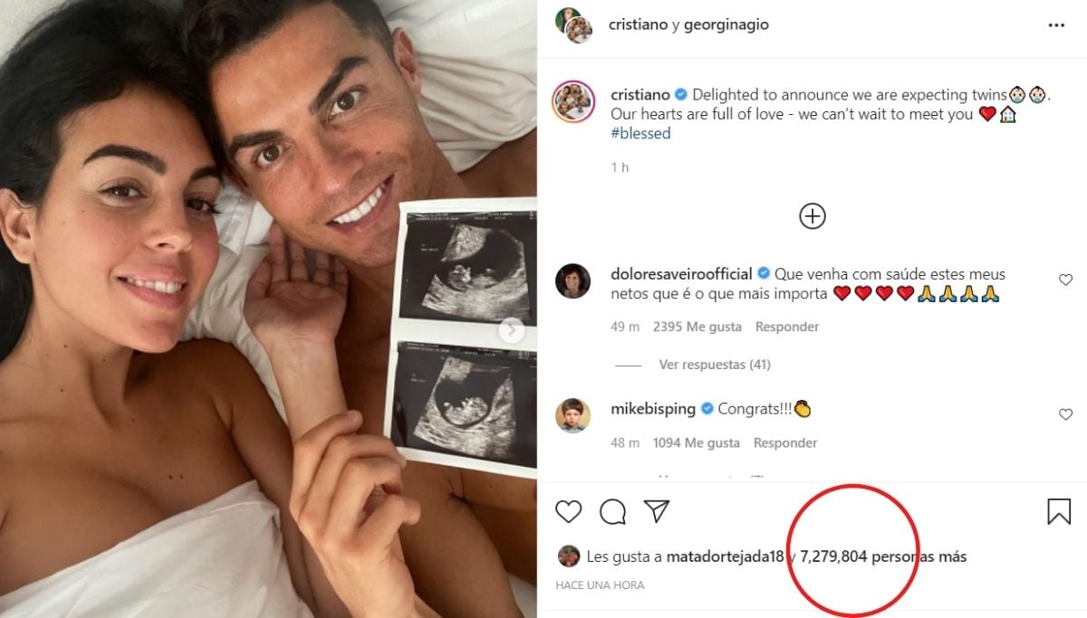 Cristiano Ronaldo recibió más de 7 millones de 'Me gusta' en solo una hora (Captura: Instagram)