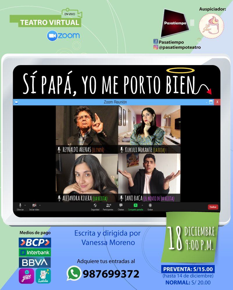 Reynaldo Arenas participa en la obra virtual “Sí papá, yo me porto bien”. (Foto: Difusión)