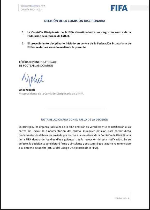 La FIFA ha desestimado la denuncia de Chile sobre el caso Byron Castillo. (Imagen: FIFA)