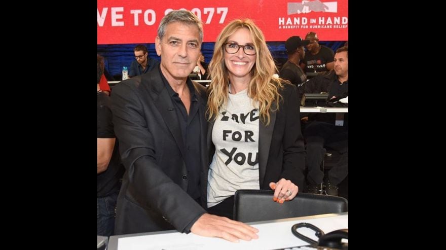 Julia Roberts y George Clooney en evento benéfico para recaudar fondos por huracanes. (Foto: Instagram)