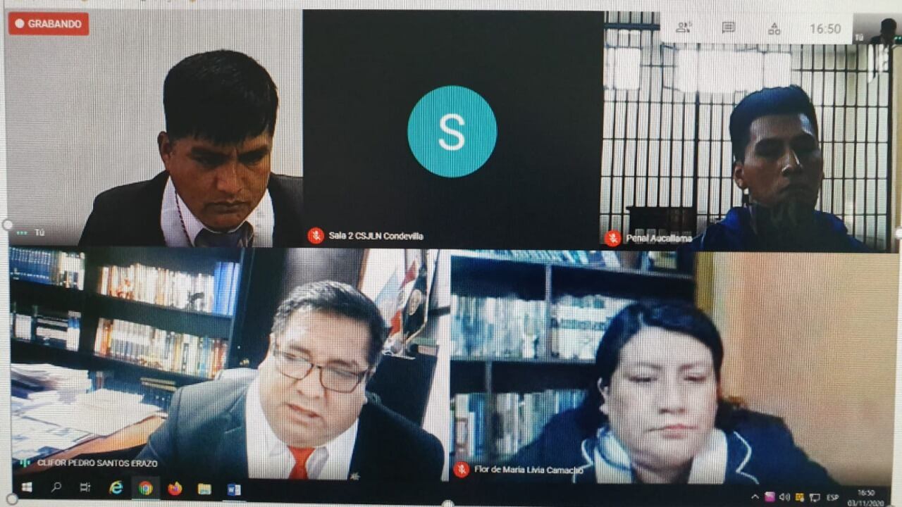 Captura de la audiencia donde se dictó la sentencia condenatoria. El acusado participó desde el penal de Aucallama. (Foto: Ministerio Público)