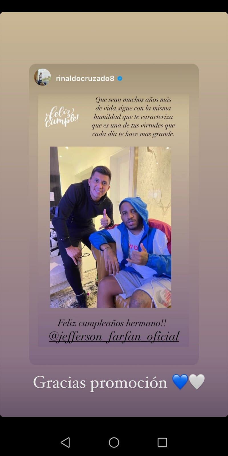 Jefferson Farfán recibió el saludo de varios colegas del medio futbolístico. Foto: Instagram.