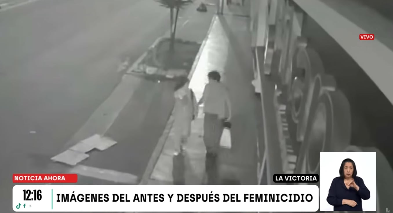 Cámara de seguridad registra a pareja caminando hacia hotel en La Victoria antes de que ella fuera asesinada.