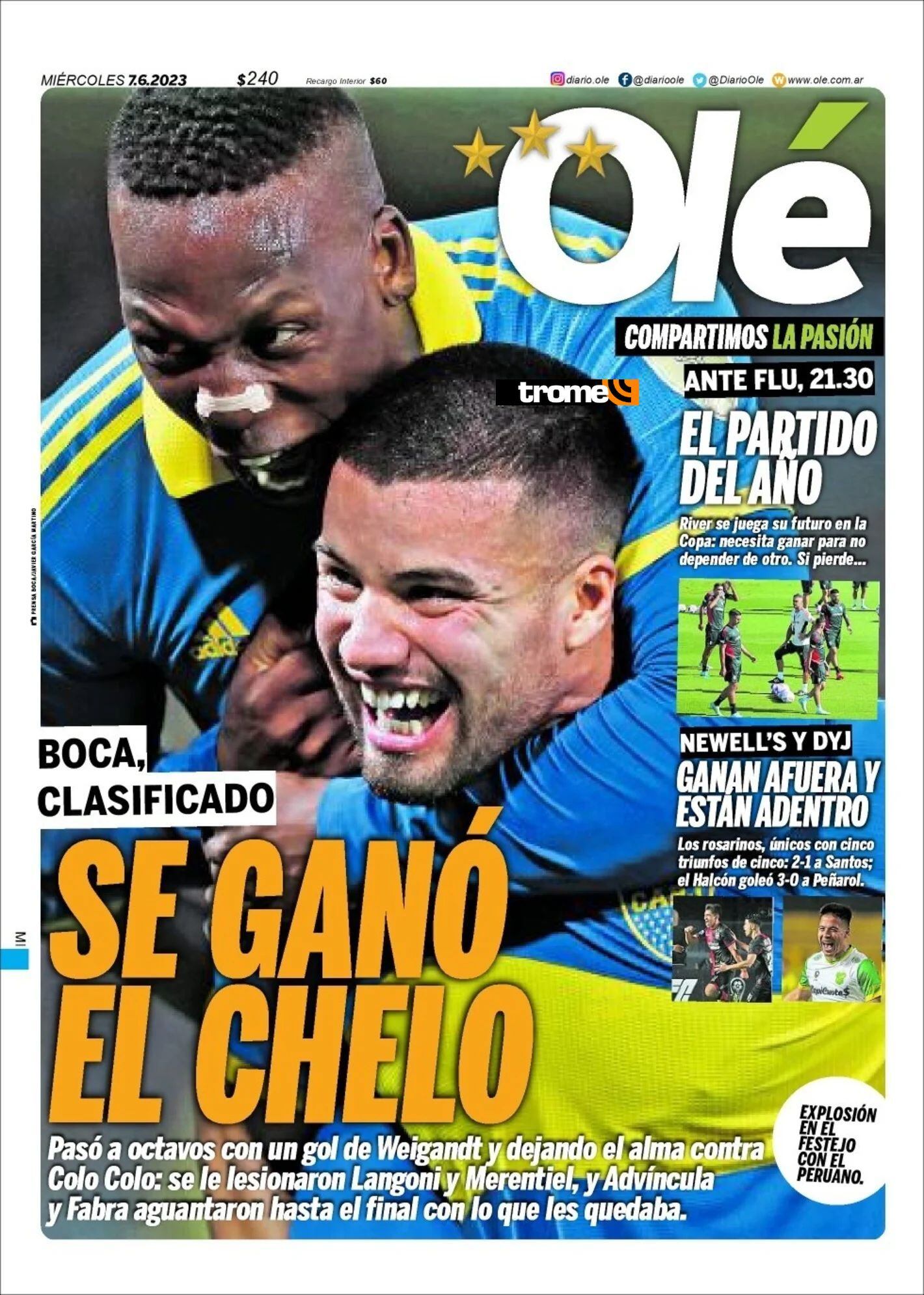 Luis Advíncula en la tapa del Diario Olé.