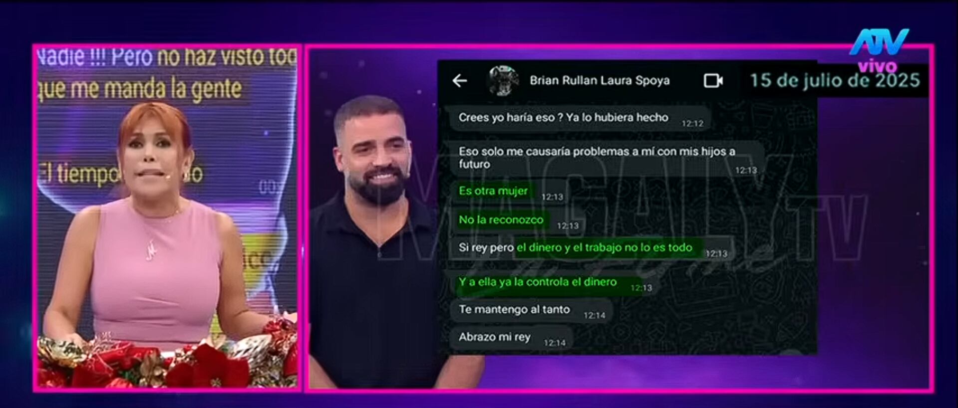 Los mensajes de Brian Rullan despotricando. (Fuente: ATV)