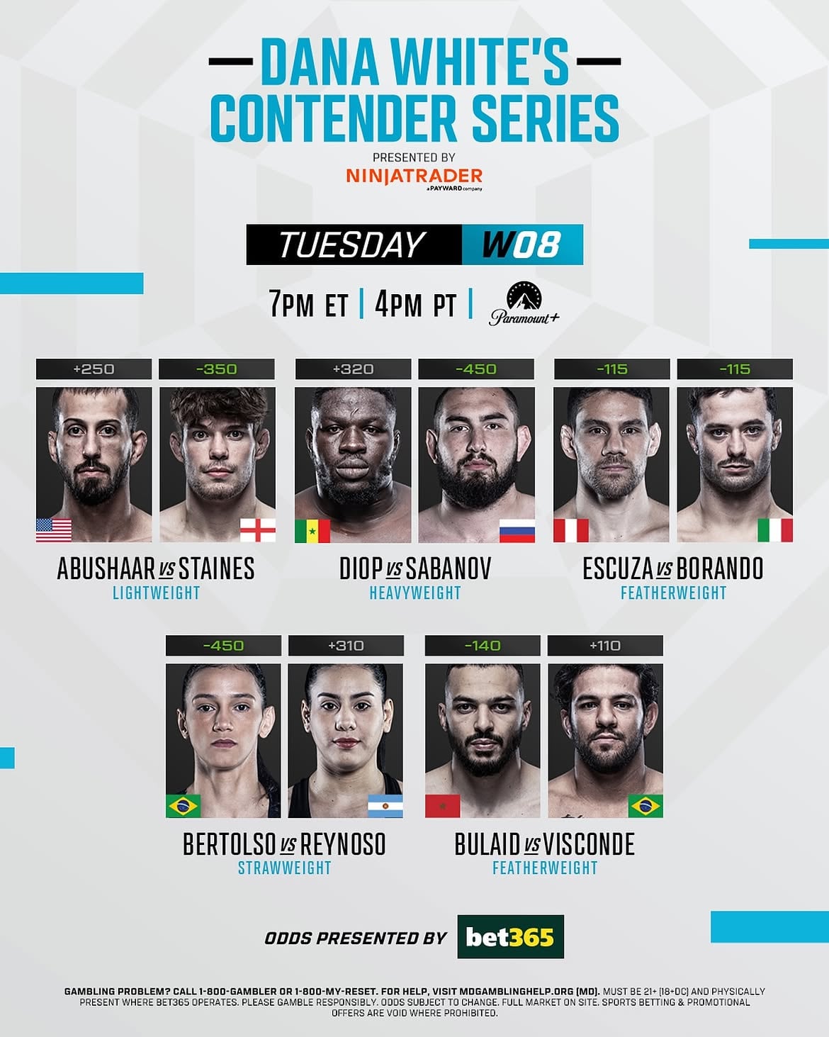 Dana White's Contender Series esta noche EN VIVO
