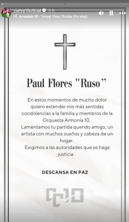 Christian Cueva lanza pronunciamiento tras muerte de Paul Flores.