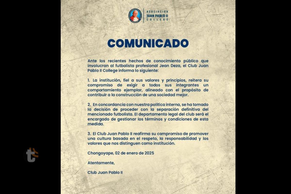 Juan Pablo II comunicó la separación de Jean Deza (@juanpabloIIcollege)