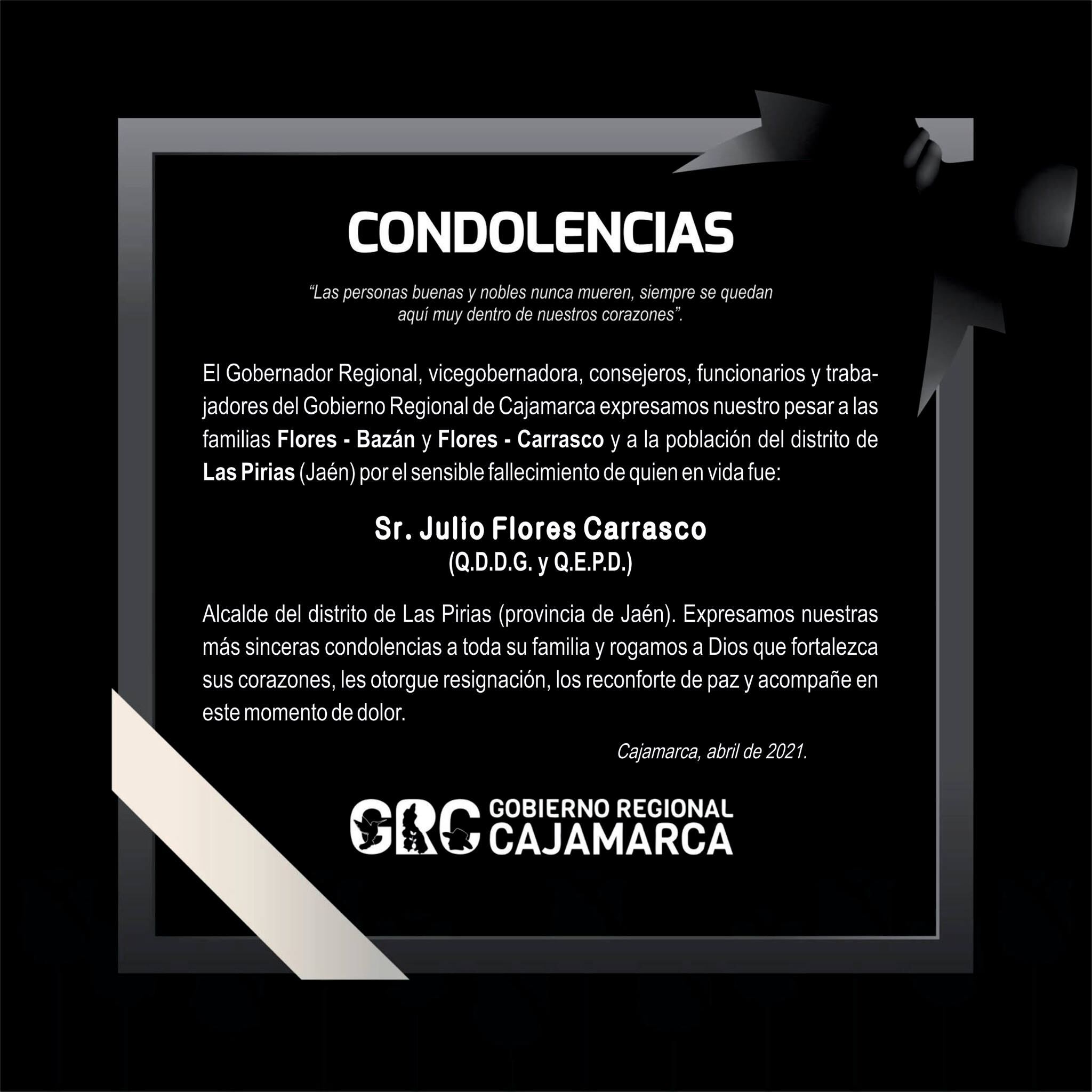 Condolencias Gobierno Regional de Cajamarca (Foto: Gore Cajamarca)
