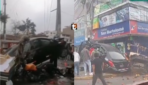 ¡Impactante accidente en Los Olivos! Auto se despista, choca contra postes de luz y deja cuatro heridos