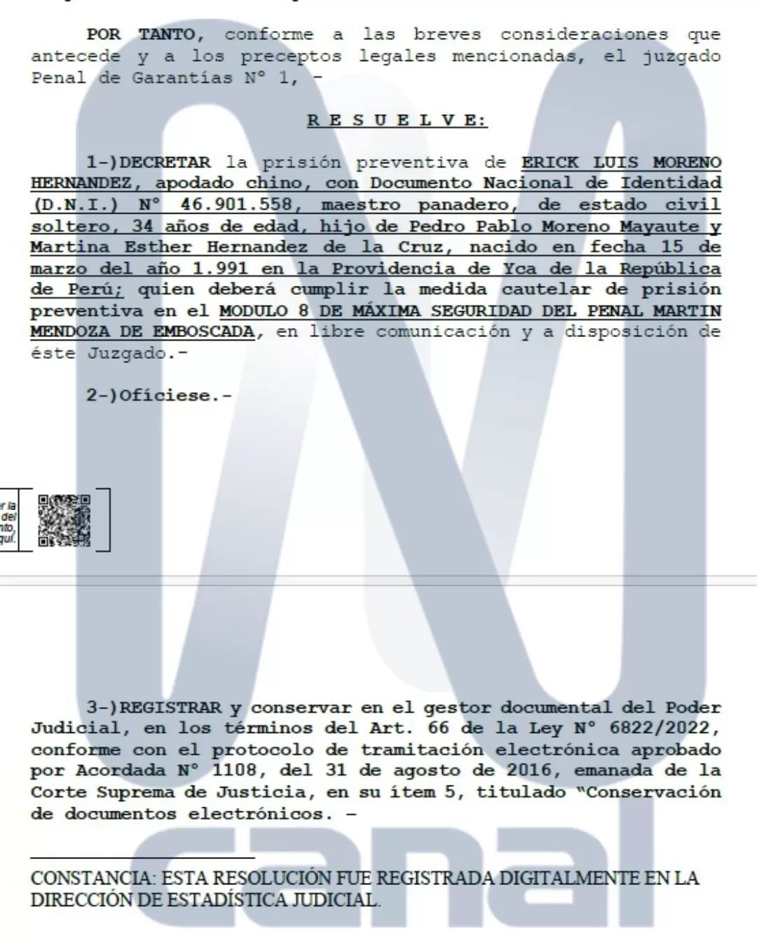 Orden judicial de Paraguay. Foto: Canal N