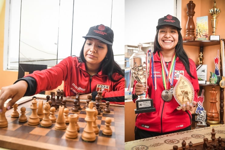 Joven peruana de 16 años, escolar de Villa María del Triunfo y campeona mundial de ajedrez, viajó a Grecia. Busca con el equipo peruano nuevas victorias. (Isabel Medina / Compos. Asoc. Unacem / Trome).