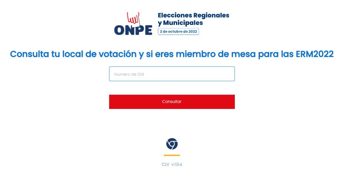 Página para buscar tu local de votación en las Elecciones Regionales y Municipales 2022 (Foto: ONPE)