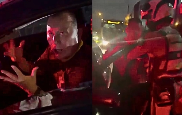 El comandante de la PNP Manuel Antonio Canales Moscoso fue captado invadiendo la vía exclusiva del Metropolitano y agrediendo verbalmente a un suboficial. Foto: captura de videos