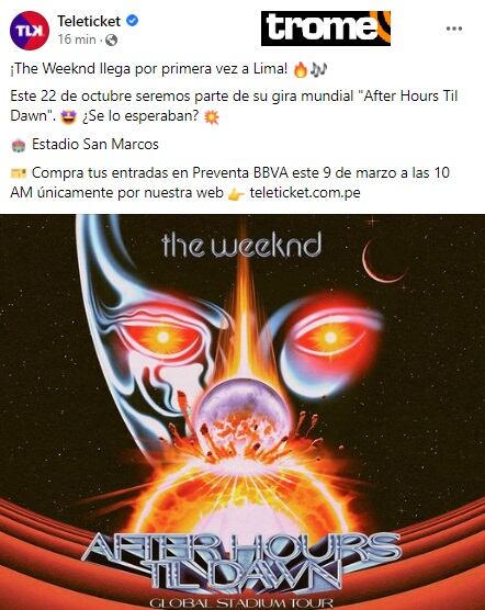 The Weeknd anuncia concierto en Lima