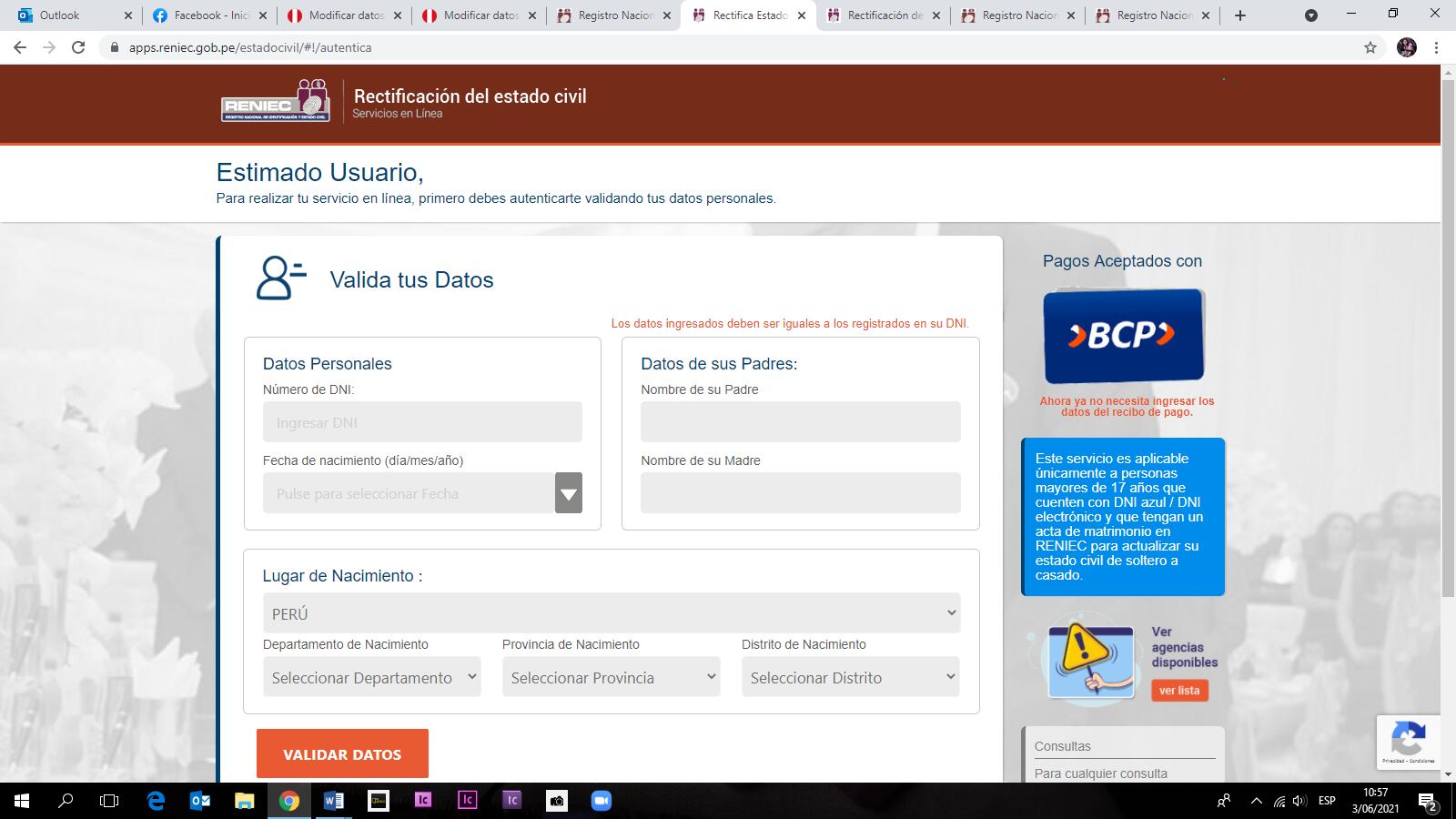 Solo para cuando se decida cambiar de domicilio o de estado civil, de soltero a casado, el trámite se podrá hacer a través de la plataforma virtual de Reniec. (Foto: Andina)