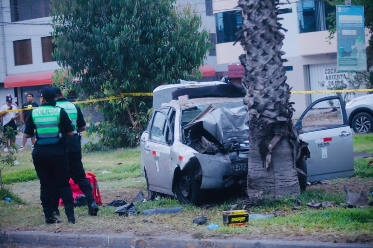 Auto se estrella contra palmera y deja cuatro muertos en Los Olivos. (Foto: César Grados/@photo.gec)