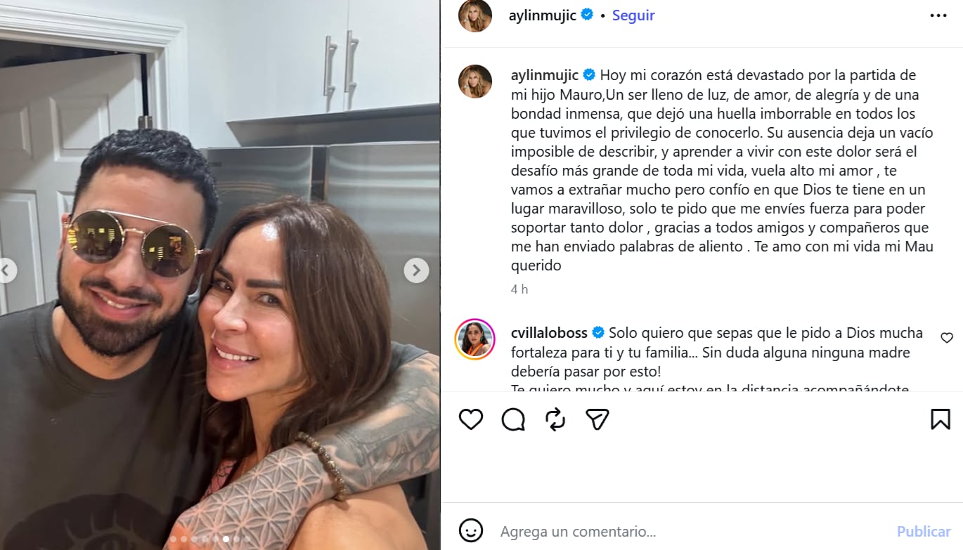 Aylín Mujica confirma el fallecimiento de su hijo Mauro Menéndez de 30 años.
