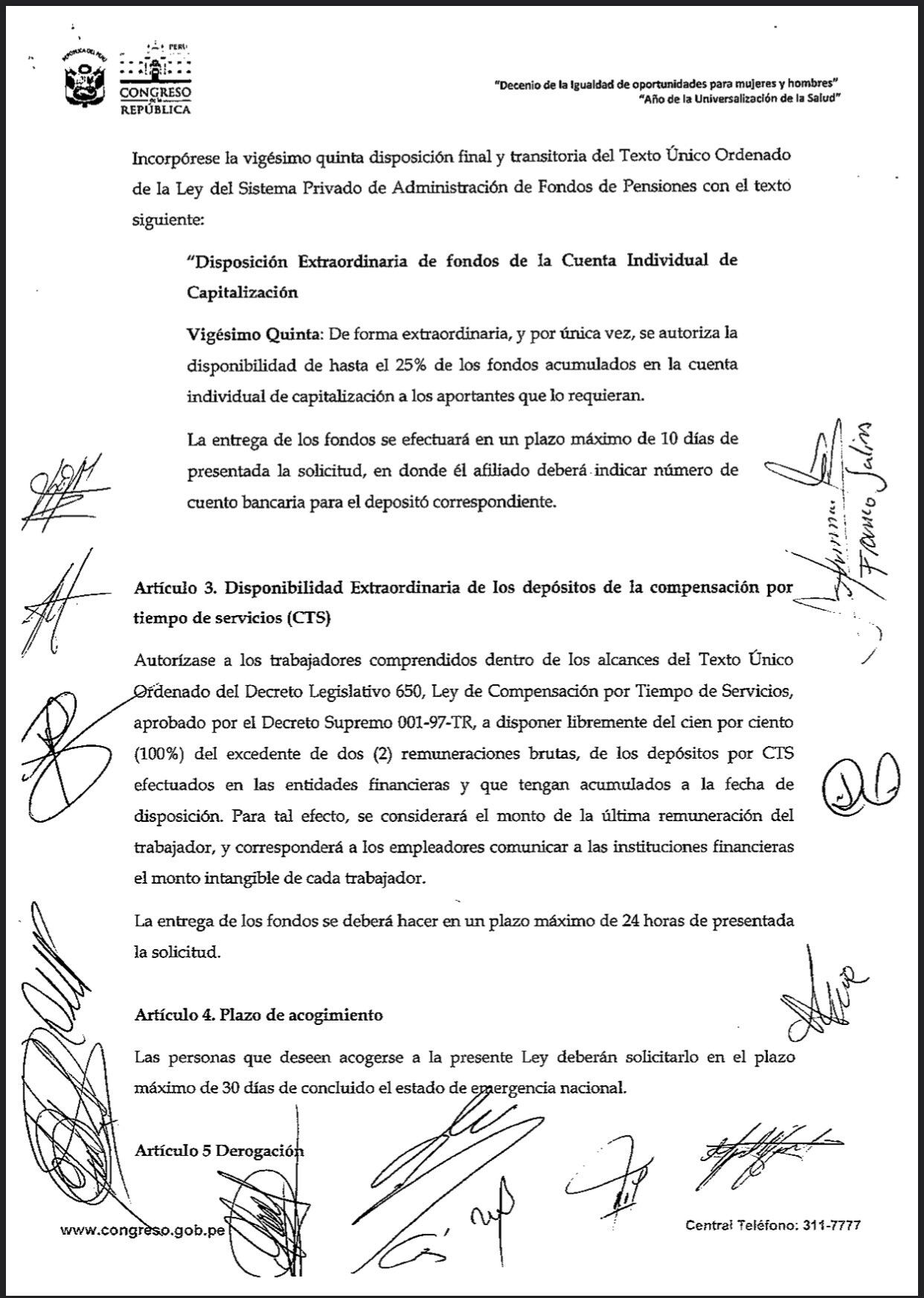 Retiro del 25% del fondo de AFP y del excedente de CTS al 100%, propone el Congreso y se aprobaría el martes