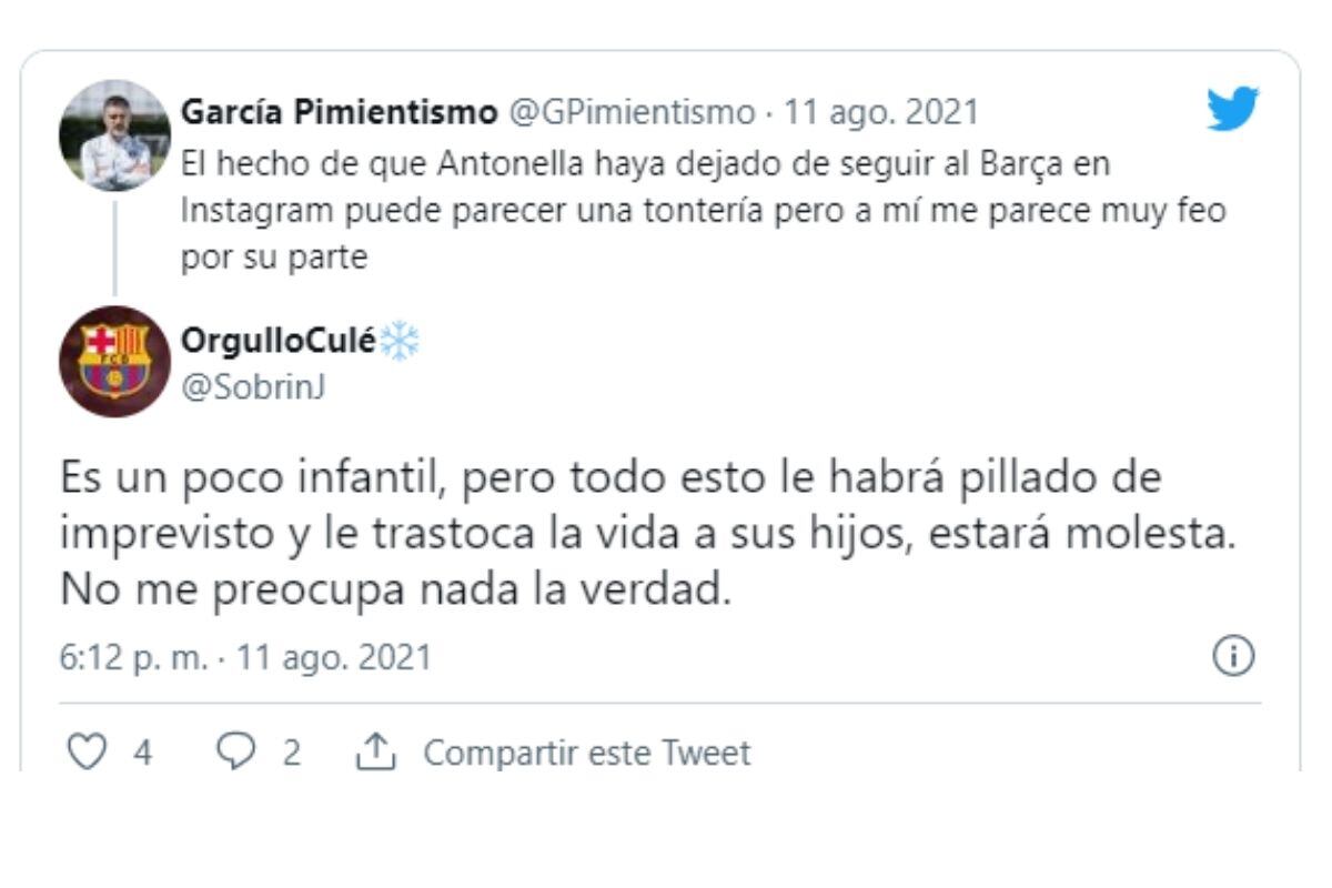 Hinchas de Barcelona reaccionan ante gesto de Antonella Roccuzzo (Captura)