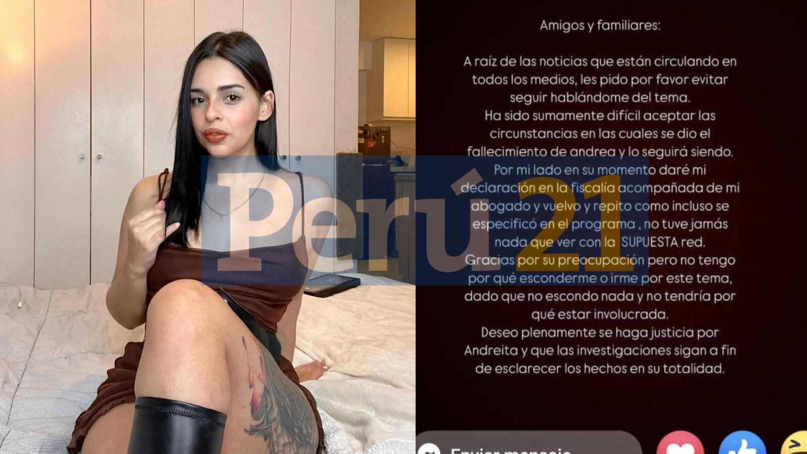 Mensaje de Alexandra Gil Ramírez. Fuente: Perú21