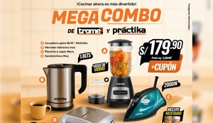 Trome lanza Mega Combo de Práctika con licuadora, hervidor, plancha a vapor y sandwichera a precio de locura