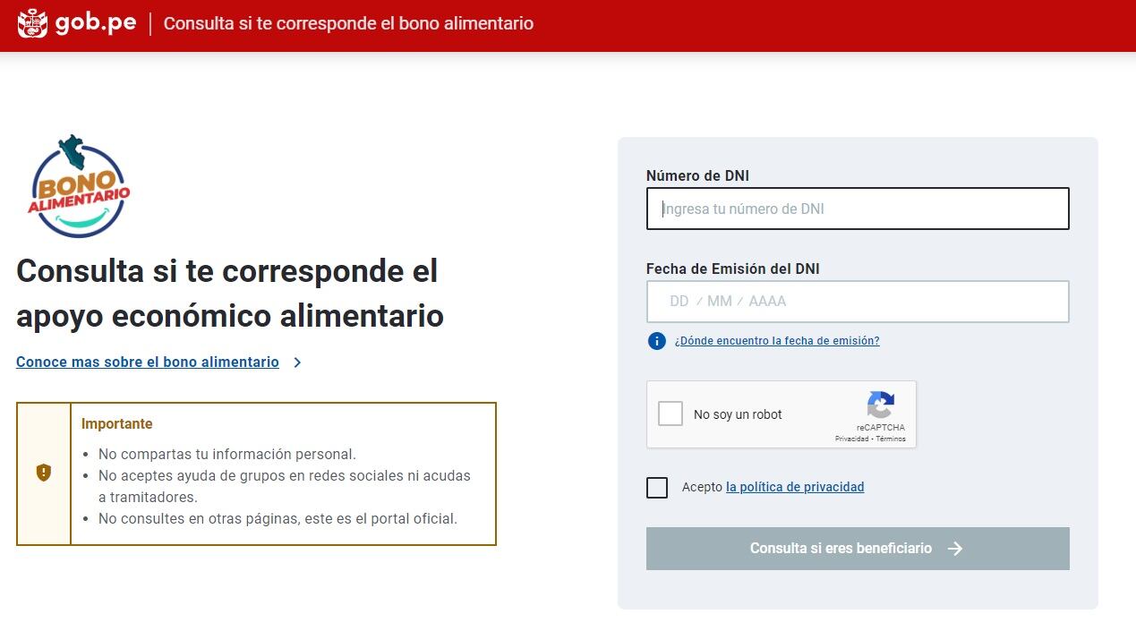 Bono alimentario (Foto: gob.pe)