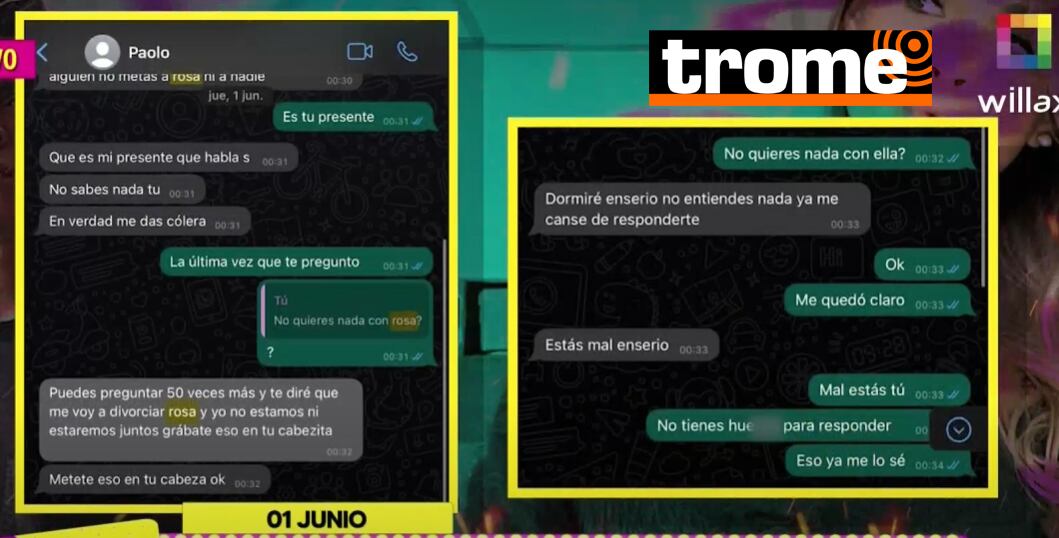 Los chats de Paolo Hurtado a Jossmery Toledo.